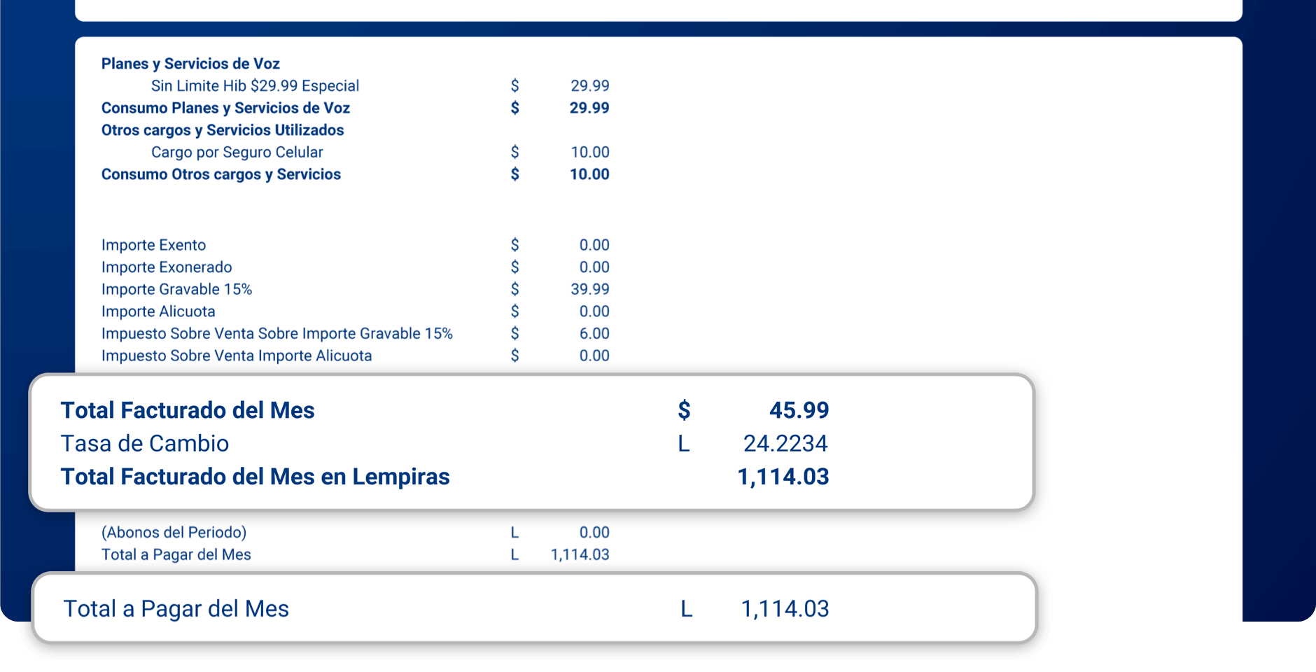 3. Detalle de cargos: tigo-factura
