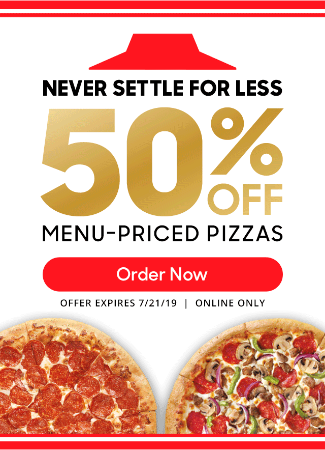 Get 50% Off Menu-Priced Pizzas Today!