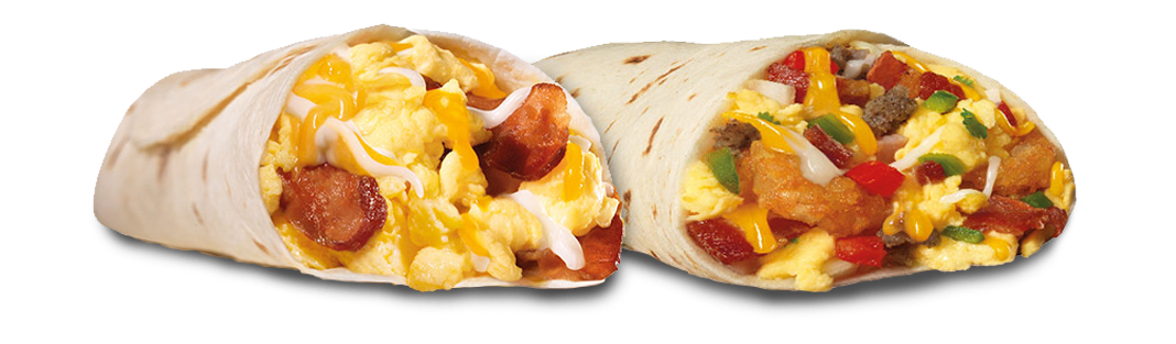 Bacon,Egg and Cheese Burrito and Loaded Breakfast Burrito